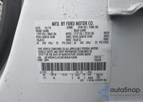 2014 Ford Edge Sel z USA, uszkodzony, nr VIN 2FMDK3JC0EBB41206